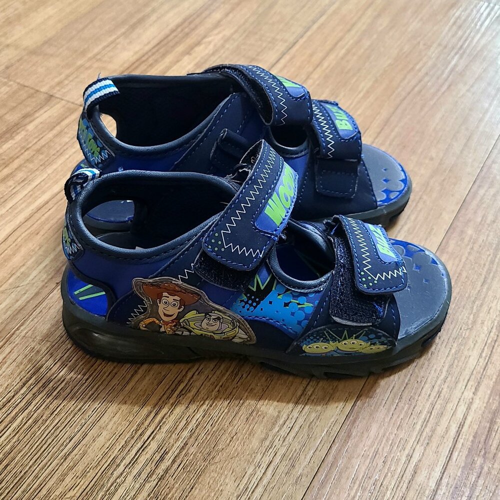 Toy Story Kids Sandals – Buzz & Woody, Blue/Green, Size 9